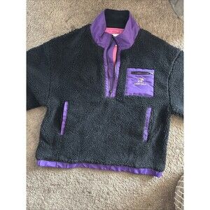IVORY ELLA 1/4 ZIP BLACK W/ PURPLE SHERPA PULLOVER SIZE L W/POCKETS. NEW
